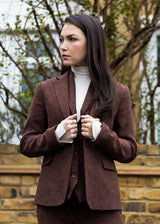 WS-12 - Women's Tweed Suit Blazer Herringbone Wool Rust Brown