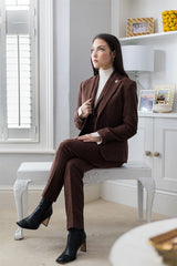 WS-12 - Women's Tweed Suit Blazer Herringbone Wool Rust Brown