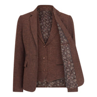 WS-12 - Women's Tweed Suit Waistcoat Herringbone Wool Rust Brown