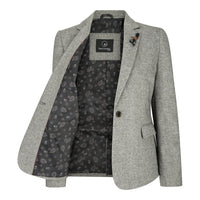 wsn03 - Women's Tweed Grey Blazer Jacket Elow Patch Peaky 1920s