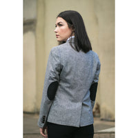 wsn03 - Women's Tweed Grey Blazer Jacket Elow Patch Peaky 1920s